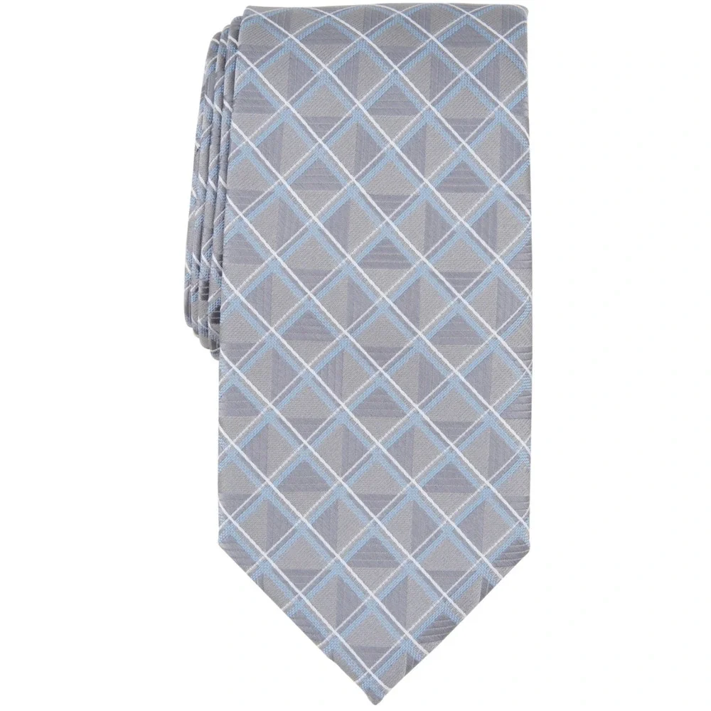 Perry Ellis Men Karmen Grid Tie Silver